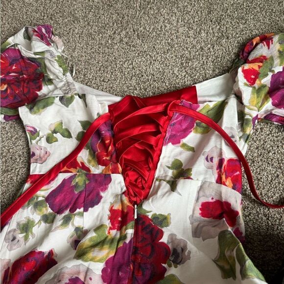 Anthropologie La Maison Talulah Womens M/L Floral Puff Sleeve Corset Midi Dress - Picture 9 of 14